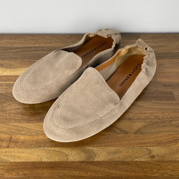 Lucky Brand Morissie Suede Loafer Almond Toe Slip On Leather Tan Women's 6.5 - Picture 2 of 7